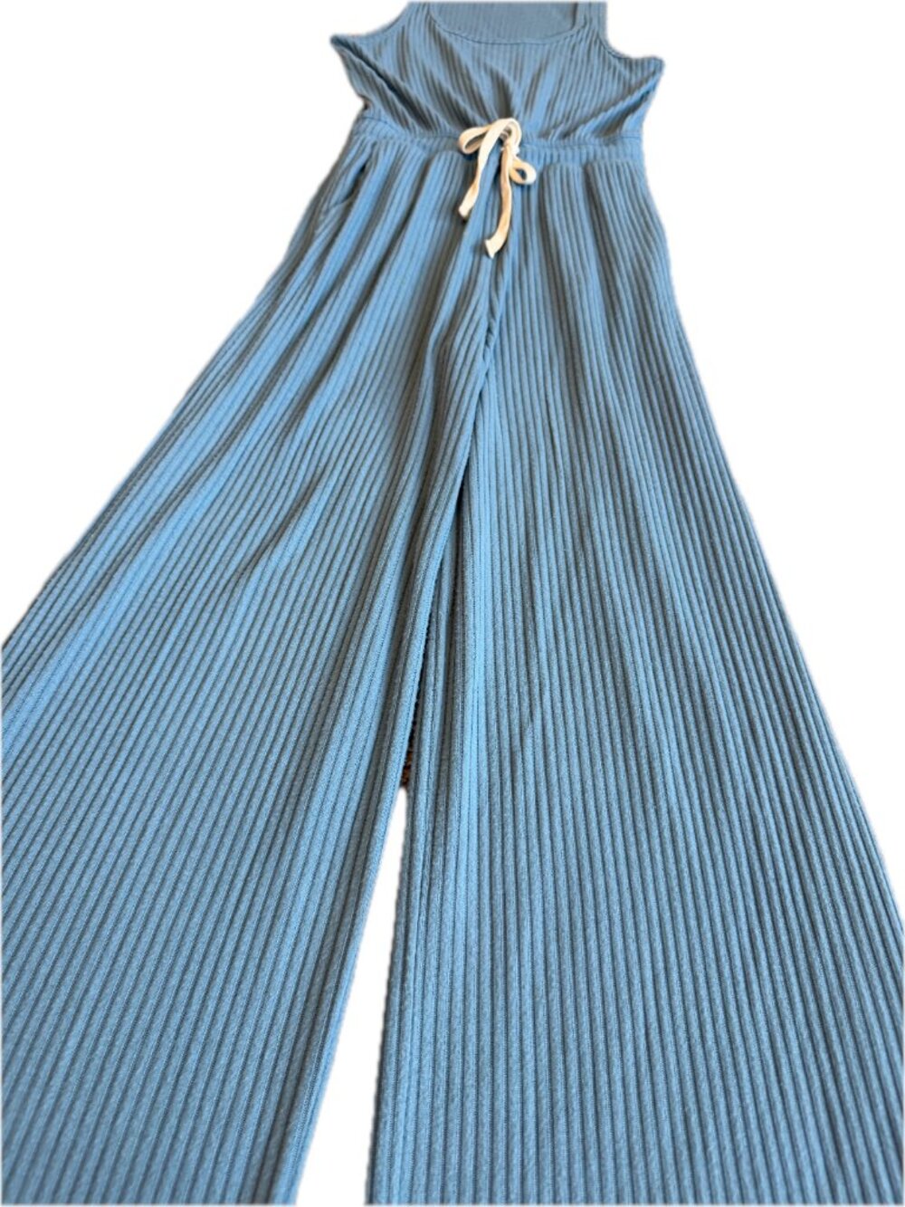 Spiritual Gangster Dusty Blue Ribbed Wide Leg Jumpsuit Racerback X-Small Women's - Picture 7 of 12